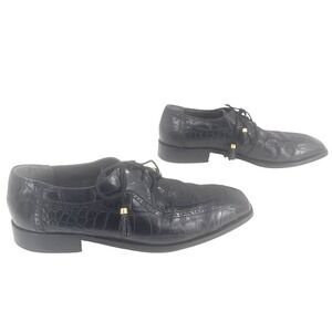 Marco Vicci Memphis Mens Croc Embossed Wingtip Oxford Dress Shoe Black 11M